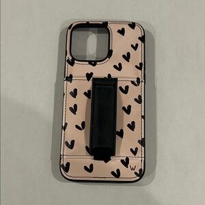 Walli IPhone 14 Pro Max case light pink with black hearts